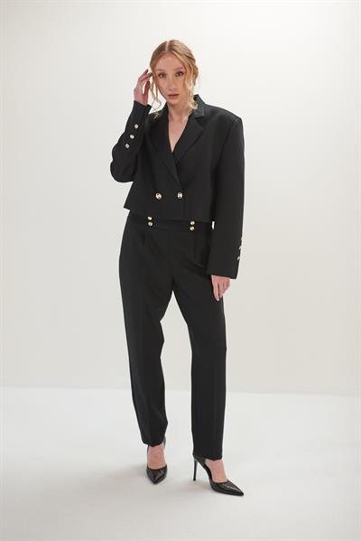 Oversize Crop Ceket Tek File Pantolon Takım