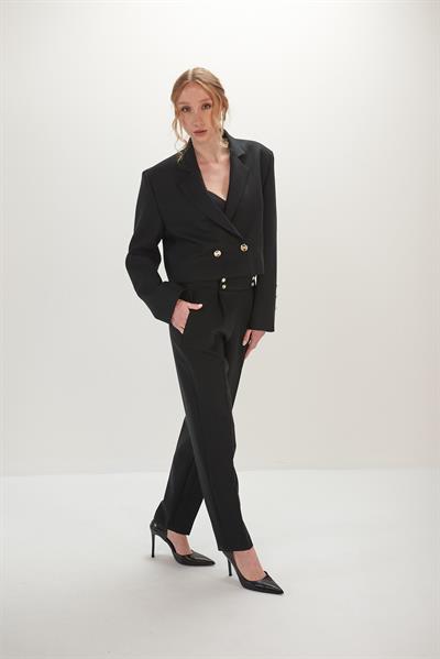 Oversize Crop Ceket Tek File Pantolon Takım