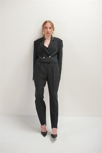 Oversize Crop Ceket Tek File Pantolon Takım