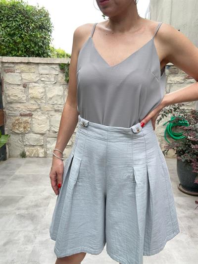 Pileli Müslin Kumaş Şort