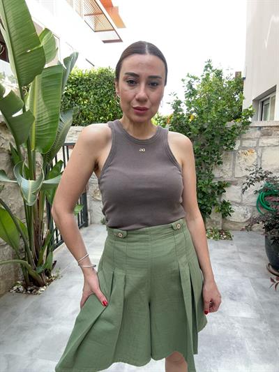 Pileli Müslin Kumaş Şort