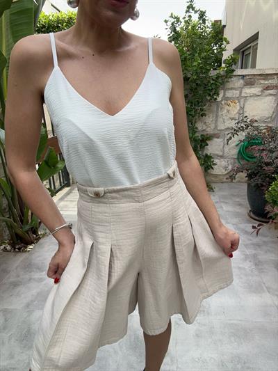 Pileli Müslin Kumaş Şort