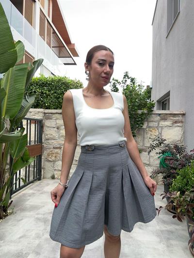 Pileli Müslin Kumaş Şort