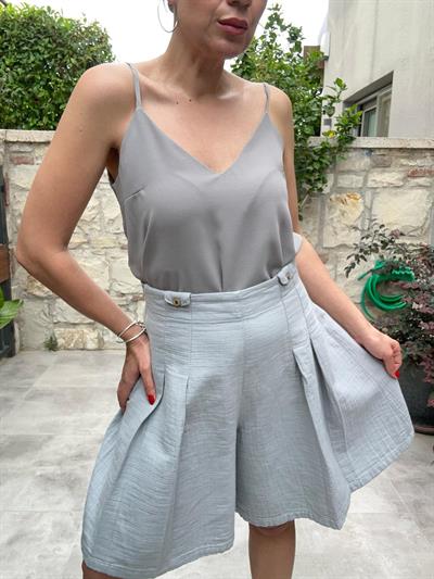 Pileli Müslin Kumaş Şort