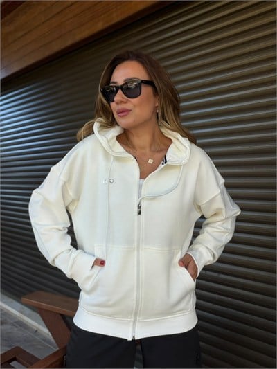 Slikon Gümüş Logolu Tam Fermuarlı Sweatshirt