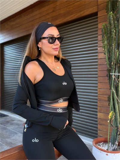 Slikon Logolu Tayt Crop Dalgıç Hırka Takım