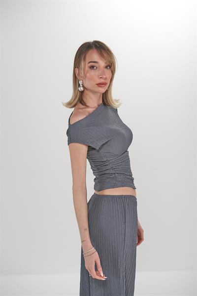 Sona Füme Asimetrik Bluz Pantolon Takım