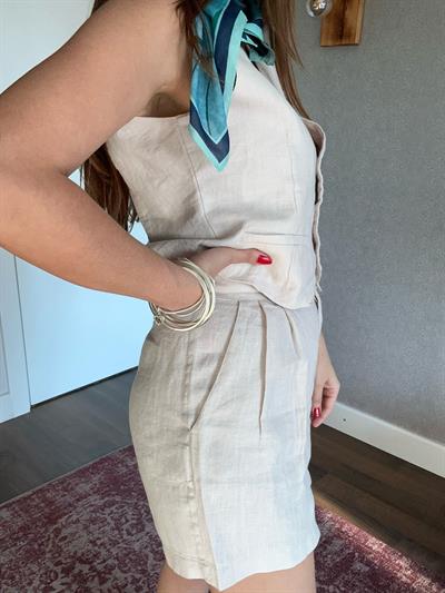 Şortlu Ceketli Keten Takım