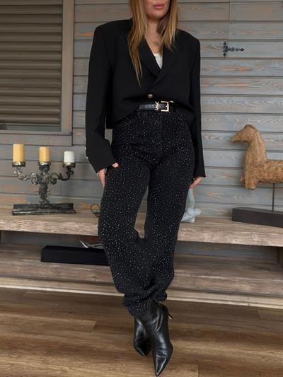 Tasarım Taşlı Baggy Jean Pantolon