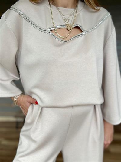 Taşlı Önü Açık Bluz Alt Üst Takım