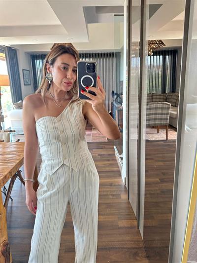 Tek Omuz Askılı Pantolonlu Takım