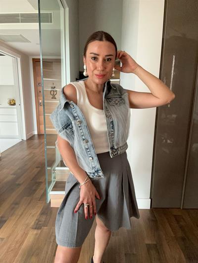 Tül Detaylı Kot Yelek