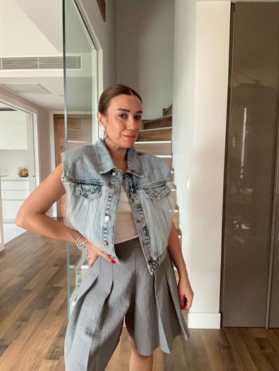 Tül Detaylı Kot Yelek