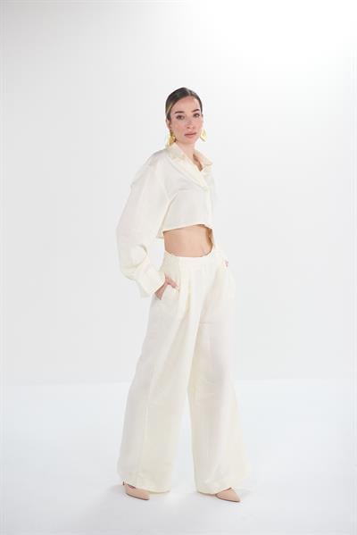 Valente Ekru Crop Gömlek Pantolon Takım