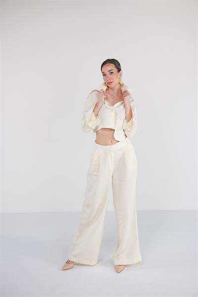 Valente Ekru Crop Gömlek Pantolon Takım