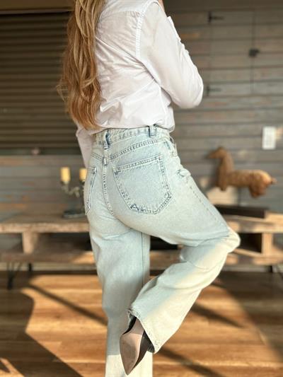 Yan Düğmeli Bol Paça Jean