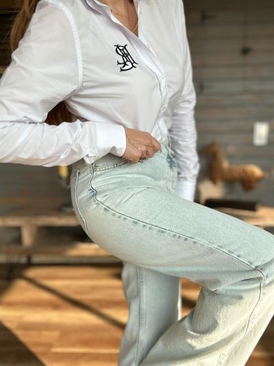 Yan Düğmeli Bol Paça Jean