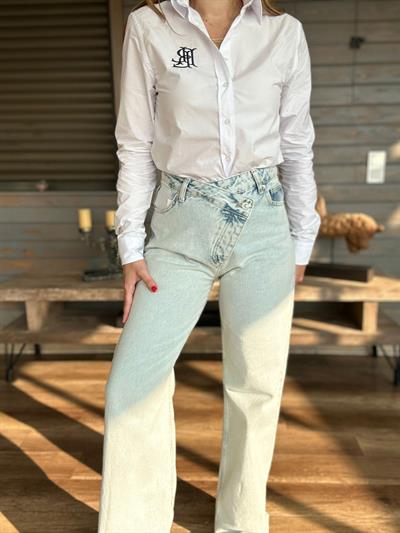 Yan Düğmeli Bol Paça Jean