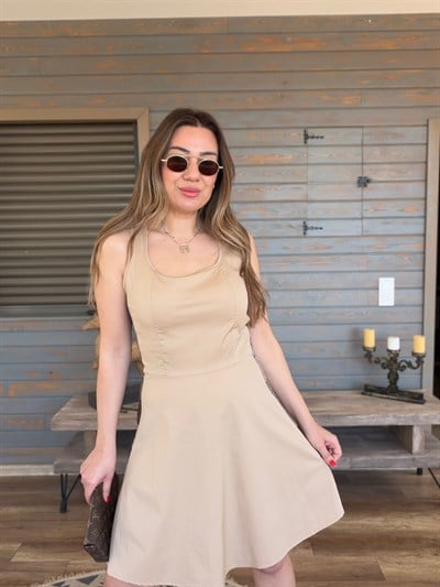 Yanları Şerit Detaylı Askılı Elbise