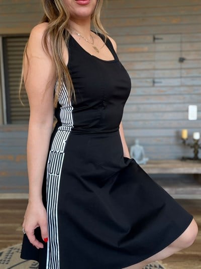 Yanları Şerit Detaylı Askılı Elbise