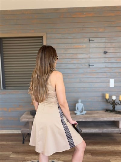 Yanları Şerit Detaylı Askılı Elbise