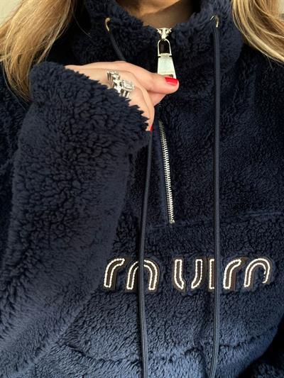 Yarım Fermuarlı Nakış Logolu Peluş Sweatshirt