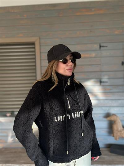 Yarım Fermuarlı Nakış Logolu Peluş Sweatshirt