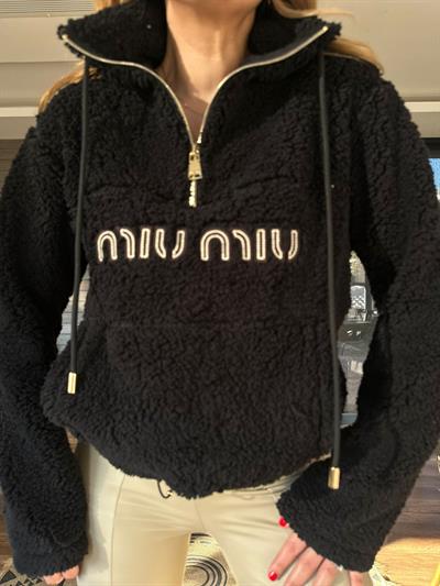 Yarım Fermuarlı Nakış Logolu Peluş Sweatshirt