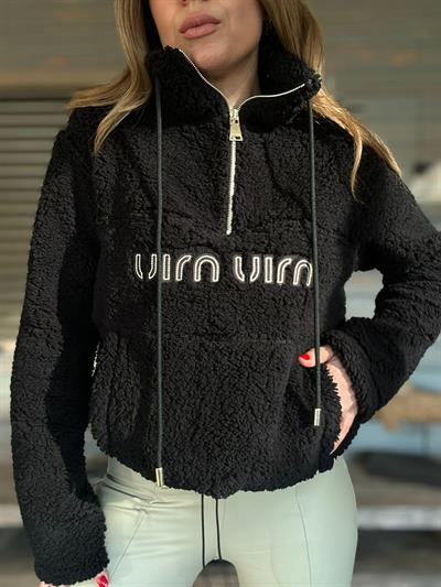 Yarım Fermuarlı Nakış Logolu Peluş Sweatshirt