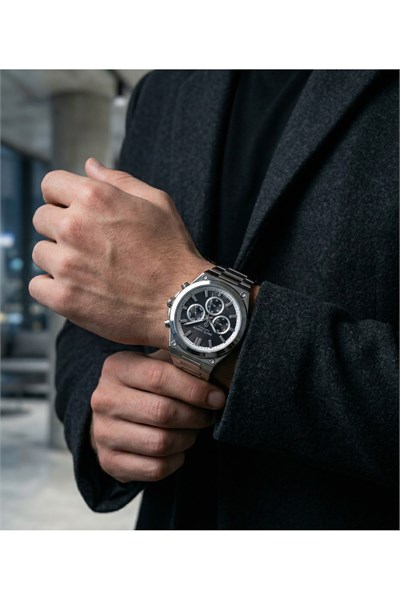 45mm Büyük Kasa Erkek Saat Çelik Kordon Siyah Multifonksiyon Model