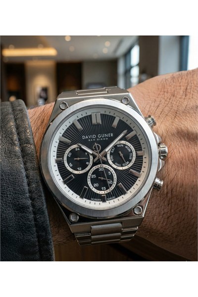 45mm Büyük Kasa Erkek Saat Çelik Kordon Siyah Multifonksiyon Model