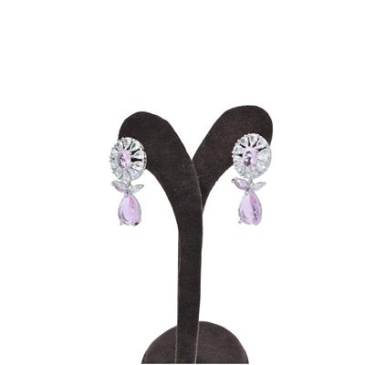Alvèna – VIP Koleksiyon Gümüş Renkli Açık Pembe Taşlı Küpe