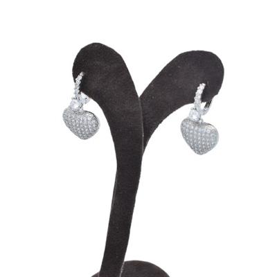 Amoria Silver – VIP Koleksiyon Gümüş Renkli Taşlı Kalp Formlu Halka Küpe