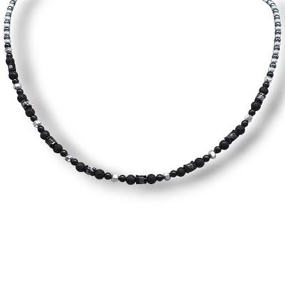 Onyx – 316L Çelik Siyah & Gümüş Boncuklu Erkek Kolye