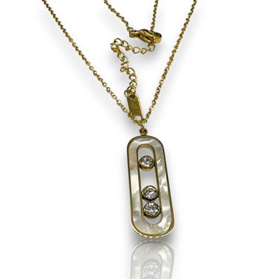 Linea – Çelik Koleksiyon Gold Renkli Sedef ve Hareketli Taş Detaylı Kolye