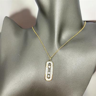 Linea – Çelik Koleksiyon Gold Renkli Sedef ve Hareketli Taş Detaylı Kolye