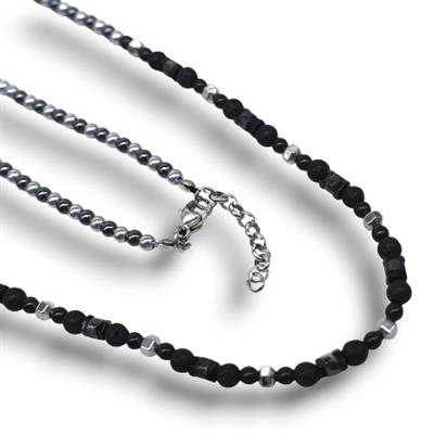 Onyx – 316L Çelik Siyah & Gümüş Boncuklu Erkek Kolye