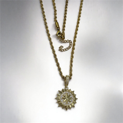 Norda – Çelik Koleksiyon Burgu Zincirli 3 cm Pusula Figürlü Gold Kolye