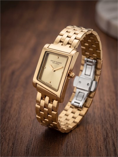 David Guner San Diego 22x34 mm Kadın Kol Saati Gold Kadran Asimetrik Dikdörtgen Kasa
