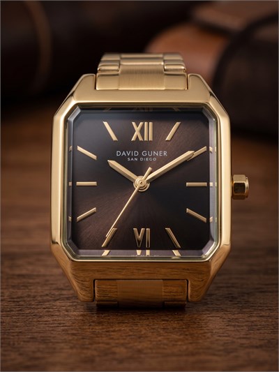 David Guner San Diego 24 mm Kadın Kol Saati Dikdörtgen Kasa Gold Renk Kahverengi Kadran