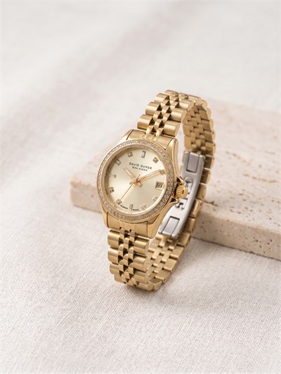David Guner San Diego 25 mm Kadın Kol Saati Altın Ton Kadran Gold Renk Çelik Kordon