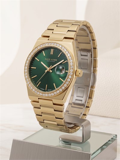 David Guner San Diego 30 mm Ekstra İnce Kadın Saat Yeşil Kadran Gold Kordon