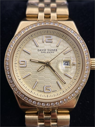 David Guner San Diego 30 mm Kadın Kol Saati Gold Kadran Taşlı Bezel Çelik Kordon