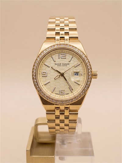 David Guner San Diego 30 mm Kadın Kol Saati Gold Kadran Taşlı Bezel Çelik Kordon