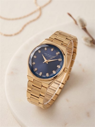 David Guner San Diego 33 mm Kadın Kol Saati Lacivert Kadran Altın Renk Çelik Kordon