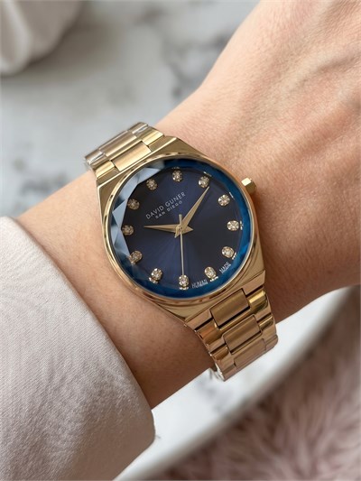 David Guner San Diego 33 mm Kadın Kol Saati Lacivert Kadran Altın Renk Çelik Kordon