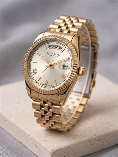 David Guner San Diego 34 mm Kadın Kol Saati Altın Renk Çelik Kordon Gold Kadran