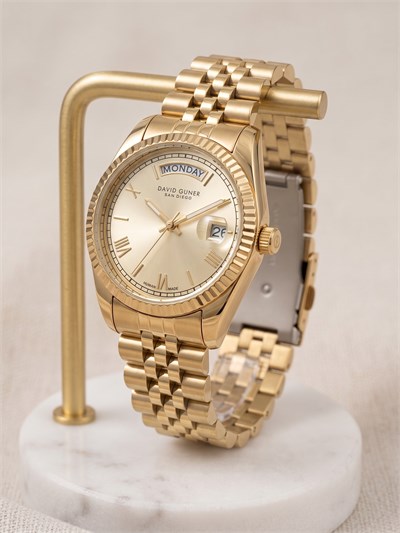 David Guner San Diego 34 mm Kadın Kol Saati Altın Renk Çelik Kordon Gold Kadran