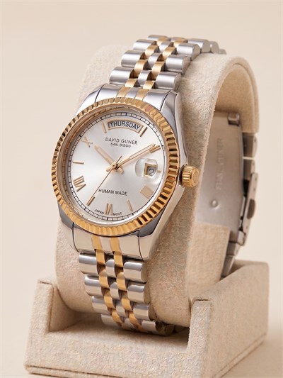 David Guner San Diego 34 mm Unisex Kol Saati Çift Renk Çelik Kordon Gün Tarih
