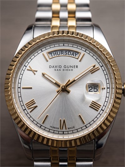 David Guner San Diego 34 mm Unisex Kol Saati Çift Renk Çelik Kordon Gün Tarih